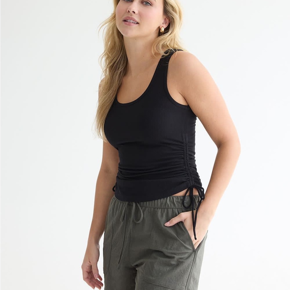 Ribbed Scoop-Neck Tank top with Shirred Sides